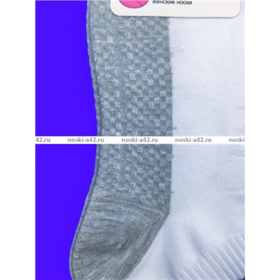 3 ПАРЫ - Носки женские укороченные белые (серая подошва) с массажным эффектом