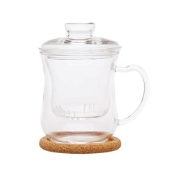 Чашка из жаропрочного стекла  "Гиацинт" с заварочной колбой,крышкой и пробковой подставкой, 300 мл