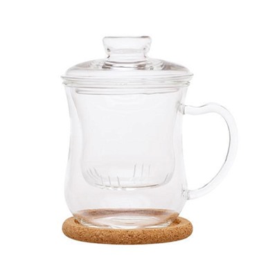 Чашка из жаропрочного стекла  "Гиацинт" с заварочной колбой,крышкой и пробковой подставкой, 300 мл