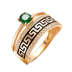 Позолоченное кольцо с зеленым фианитом - 1055 - п