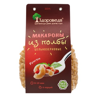 Макароны цельнозерновые из полбы Рожки "Здороведа" 350 гр.