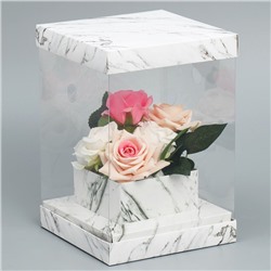 Коробка для цветов с вазой и PVC окнами складная «Мрамор», 16 х 23 х 16 см