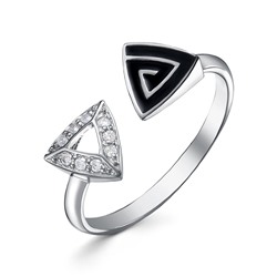 Серебряное кольцо "Треуголники" с бесцветными фианитами и эмалью - 1278