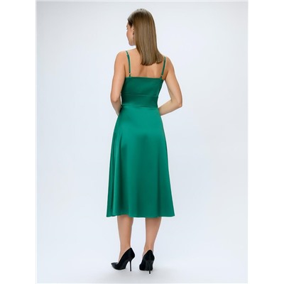 Платье зеленое длины миди на бретелях с глубоким вырезом
