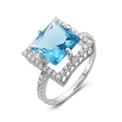 Серебряное кольцо с голубыми фианитом - 047