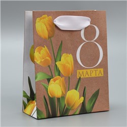 Пакет крафтовый вертикальный «Тюльпаны»,  S 12 × 15 × 5,5 см