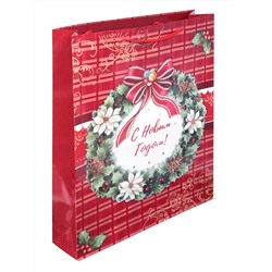 Пакет подарочный с глянцевой ламинацией 32,4х44,5х10,2 см (XL) Рождественский венок, 157 г