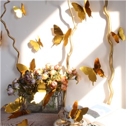 Набор зеркальных 3D бабочек 12 шт (золото)