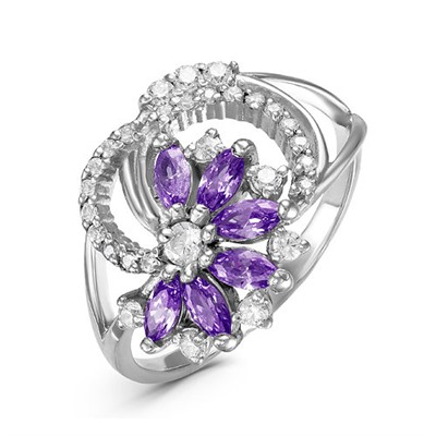 Серебряное кольцо с фианитами фиолетового цвета 162