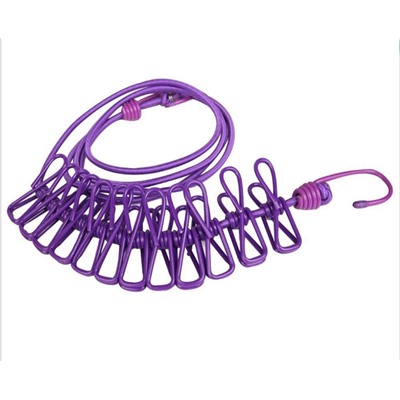 Эластичный шнур для сушки белья с крючками-держателями и прищепками
