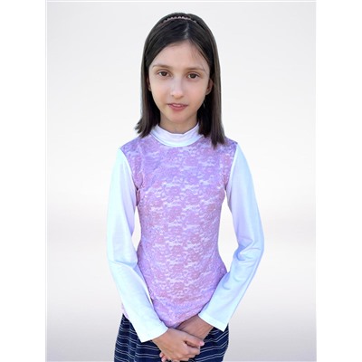 Белая школьная водолазка (блузка) для девочки с гипюром для 83895-ДНШ19
