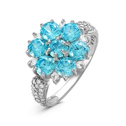 Серебряное кольцо с фианитами голубого цвета 283