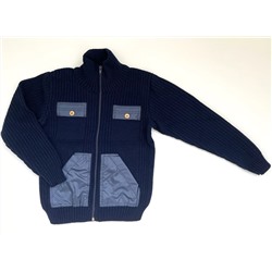 Джемпер вязаный на молнии с накладными карманами темно-синего цвета, размер 32