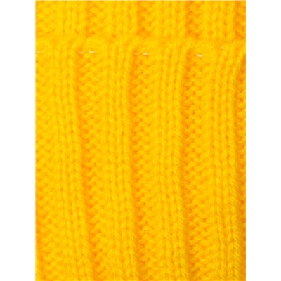 Шапка вязаная детская с бубоном на завязках, двухцветная + снуд, ярко-желтый