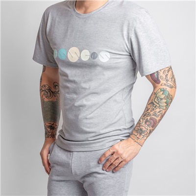 Мужская футболка с принтом - серая, размер XL