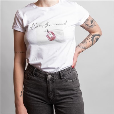 Женская футболка с принтом - белая, размер XXL