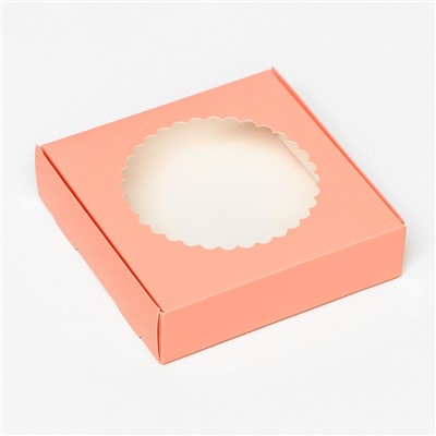 Подарочная коробка сборная с окном, 11,5 х 11,5 х 3 см , розовый