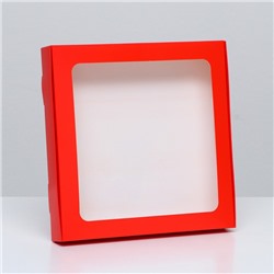 Коробка самосборная с окном красная,  21 х 21 х 3 см