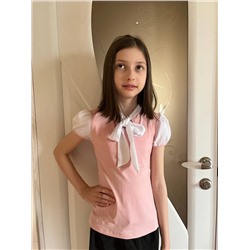 Розовый джемпер с белым галстуком для девочки 85173-ДШ22
