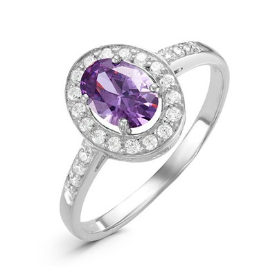 Серебряное кольцо с фианитом фиолетового цвета 001