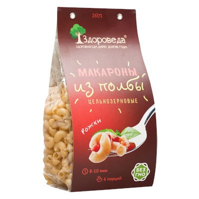 Макароны цельнозерновые из полбы Рожки "Здороведа" 350 гр.