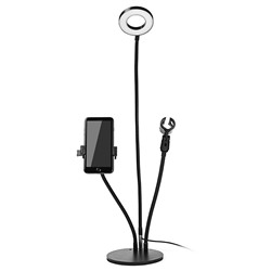 Штатив-держатель смартфона и микрофона с кольцевой LED лампой Selfie 3 в 1