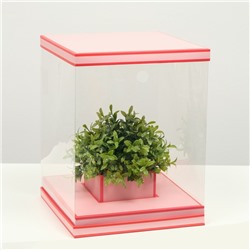 Коробка для цветов с вазой и PVC окнами складная, насыщенно-розовый, 23 х 30 х 23 см