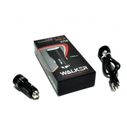 Зарядное устройство  в прикуриватель WALKER 2 слота USB, 2.4А, 12Вт + кабель Type-C, черное