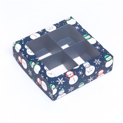 Коробка для конфет 4 шт, 12,6 х 12,6 х 3,5 "Снеговик"