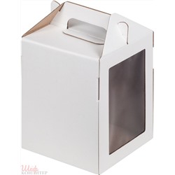 Коробка для торта  С РУЧКАМИ и окном 160х160х200мм белая