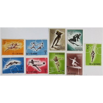 Набор негашеных почтовых марок, Сан-Марино, 1955 - 1964 год, Олимпийские игры (9шт.)