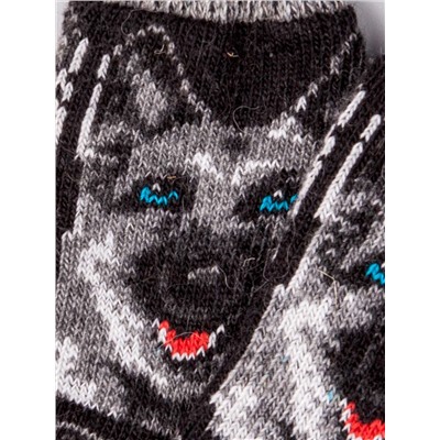 Носки шерстяные мужские, собака с голубыми глазами, темно-серый