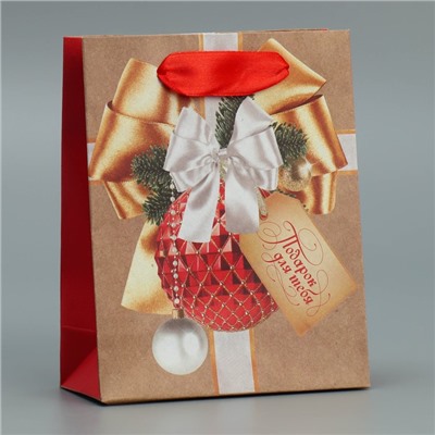 Пакет крафтовый вертикальный «Новогодний подарок», S 12 × 15 × 5.5 см