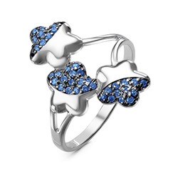 Серебряное кольцо с синими фианитами - 055