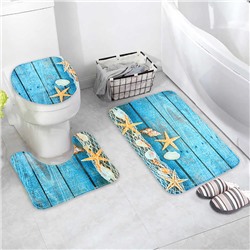 Набор ковриков для ванной и туалета Доляна «Морские звёзды», 3 шт: 35×39, 40×50, 45×75 см