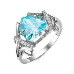 Серебряное кольцо с фианитом голубого цвета 043