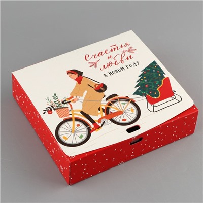 Коробка складная двухсторонняя «Новогодние истории», 20 × 18 × 5 см, БЕЗ ЛЕНТЫ