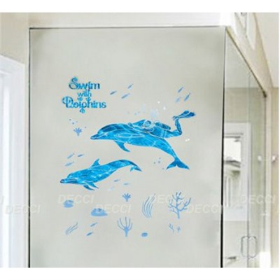 Наклейка на стену Плыву с дельфинами