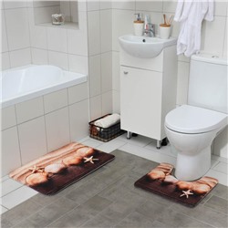 Набор ковриков для ванной и туалета Доляна «Ракушки», 2 шт: 45×70, 39×45 см