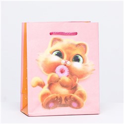 Пакет подарочный "Котенок с пончиком", 11,5 х 14,5 х 6,5 см