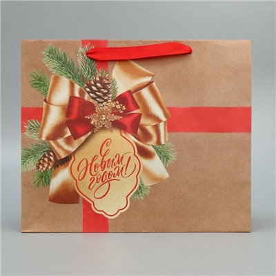 Пакет крафтовый горизонтальный «Подарок в Новый год», ML 27 × 23 × 11.5 см