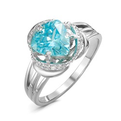 Серебряное кольцо с фианитом голубого цвета 033