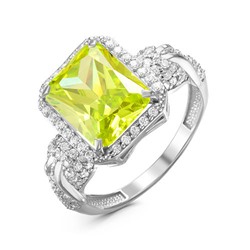 Серебряное кольцо с желто-зеленым фианитом  069