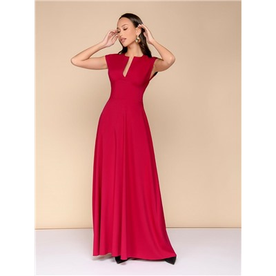 Платье рубинового цвета длины макси с глубоким декольте