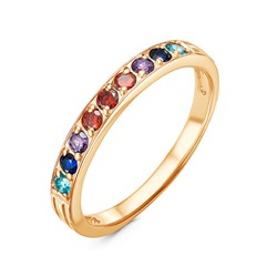Позолоченное кольцо с разноцветными  фианитами - 1133 - п