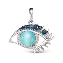 Серебряная подвеска с голубым камнем "кошачий глаз" - 889