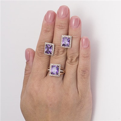 Позолоченные серьги с фианитами фиолетового цвета - 1177 - п