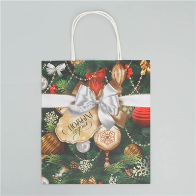 Пакет крафтовый «Новогодний подарок», 22 × 25 × 12 см