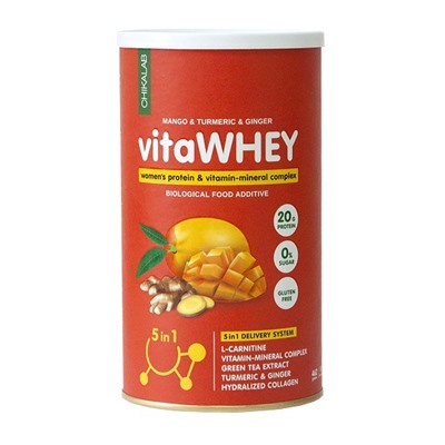 Коктейль витаминно-минеральный Манго куркума и имбирь VitaWhey Mango turmeric & ginger Chikalab 462 гр.