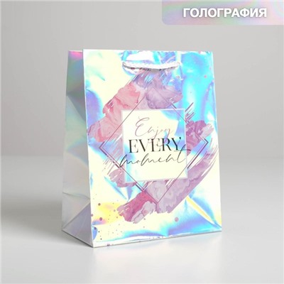 Пакет подарочный голографический «Enjoy every moment», 18 × 23 × 10 см